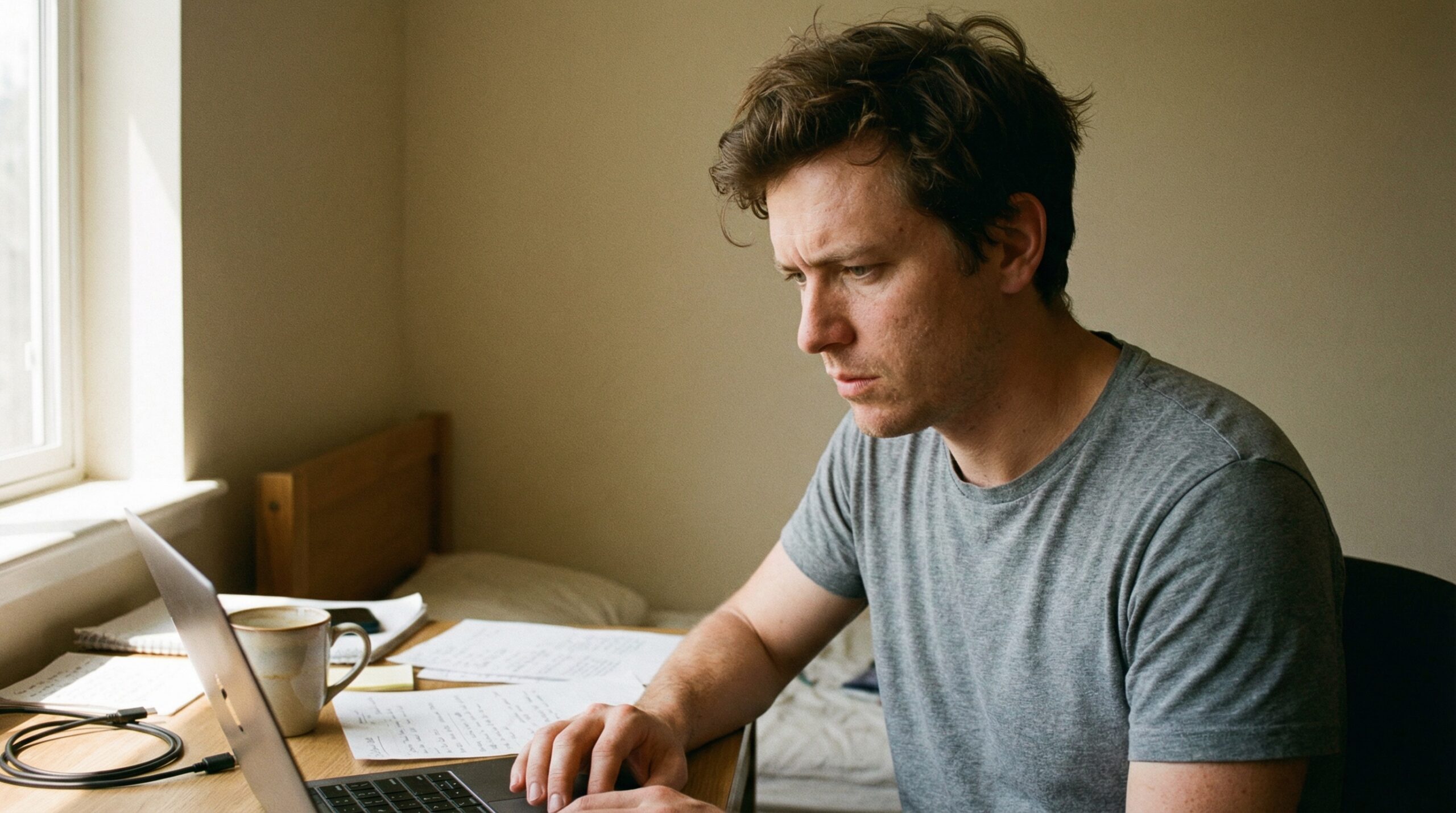 Small business owner focused on laptop researching the best website builder for small business