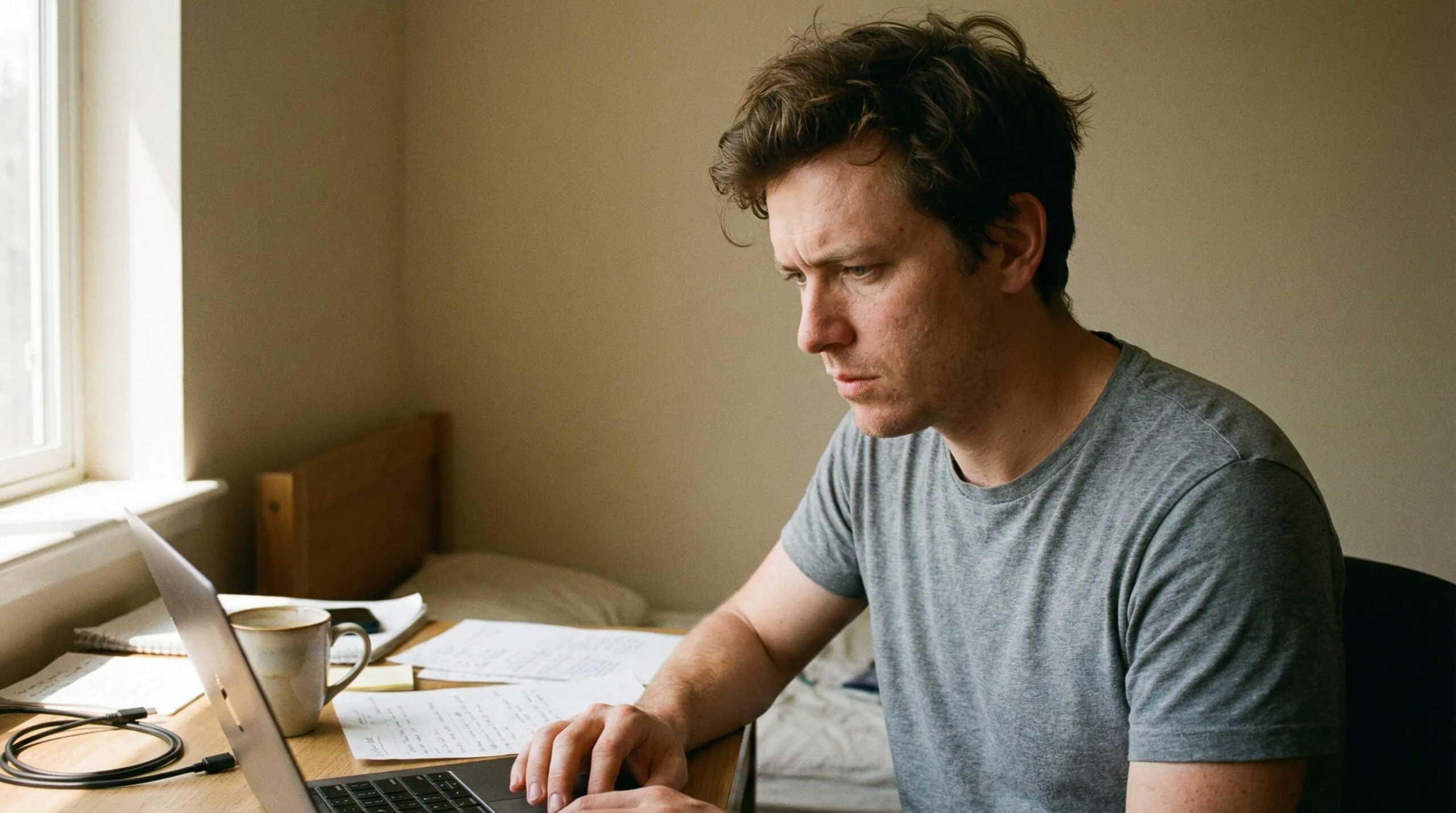Small business owner focused on laptop researching the best website builder for small business
