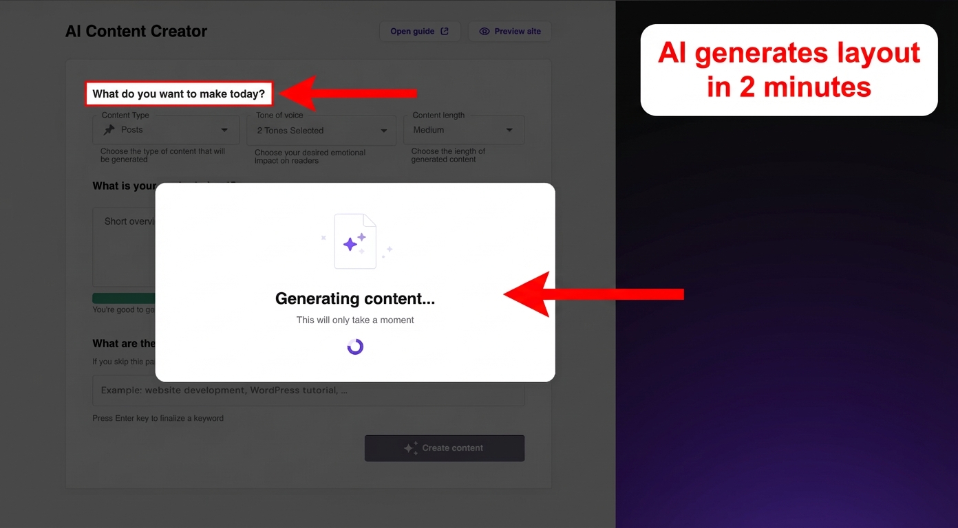 Hostinger AI Content Creator generating a website layout automatically — best value website builder for small business 2026
