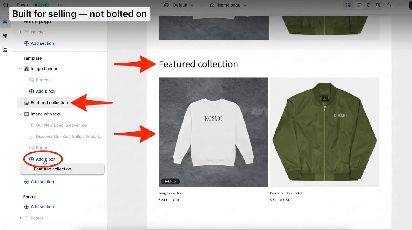 Shopify admin dashboard showing product inventory management with active status, stock levels and sales channels
