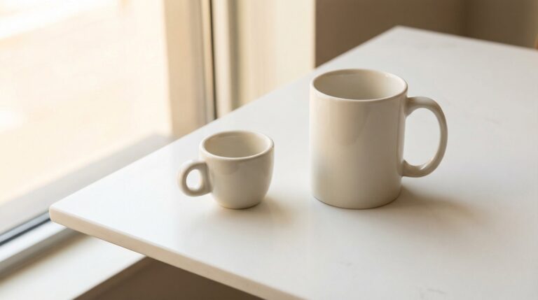 Small espresso cup next to a tall large mug on a white surface — cheapest website builder for small business intro price vs renewal cost