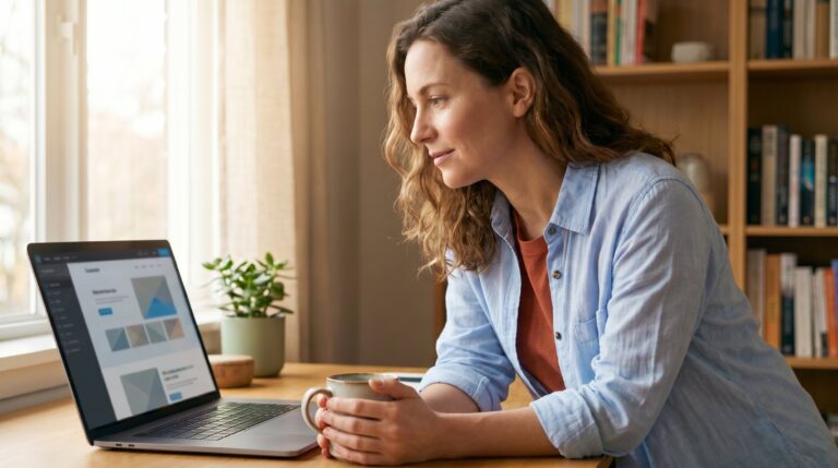 Small business owner using a website builder for non-technical users