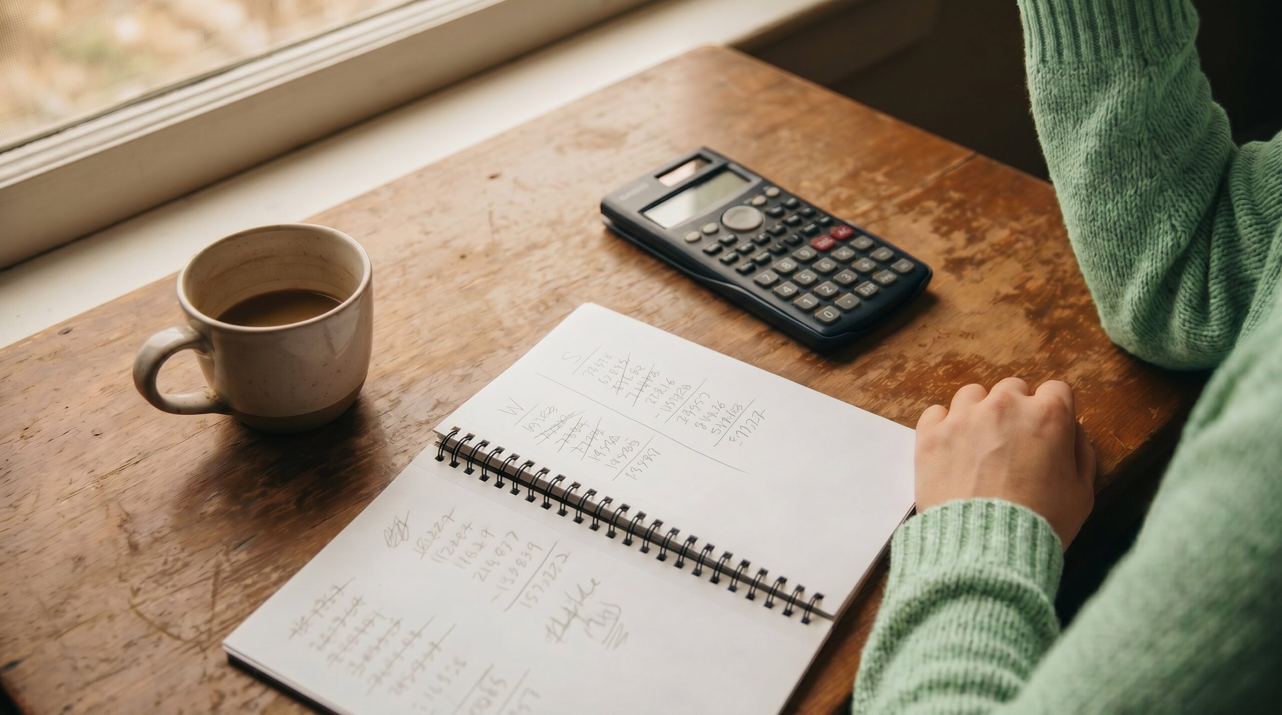 Wix vs Squarespace pricing hero image with calculator and notebook