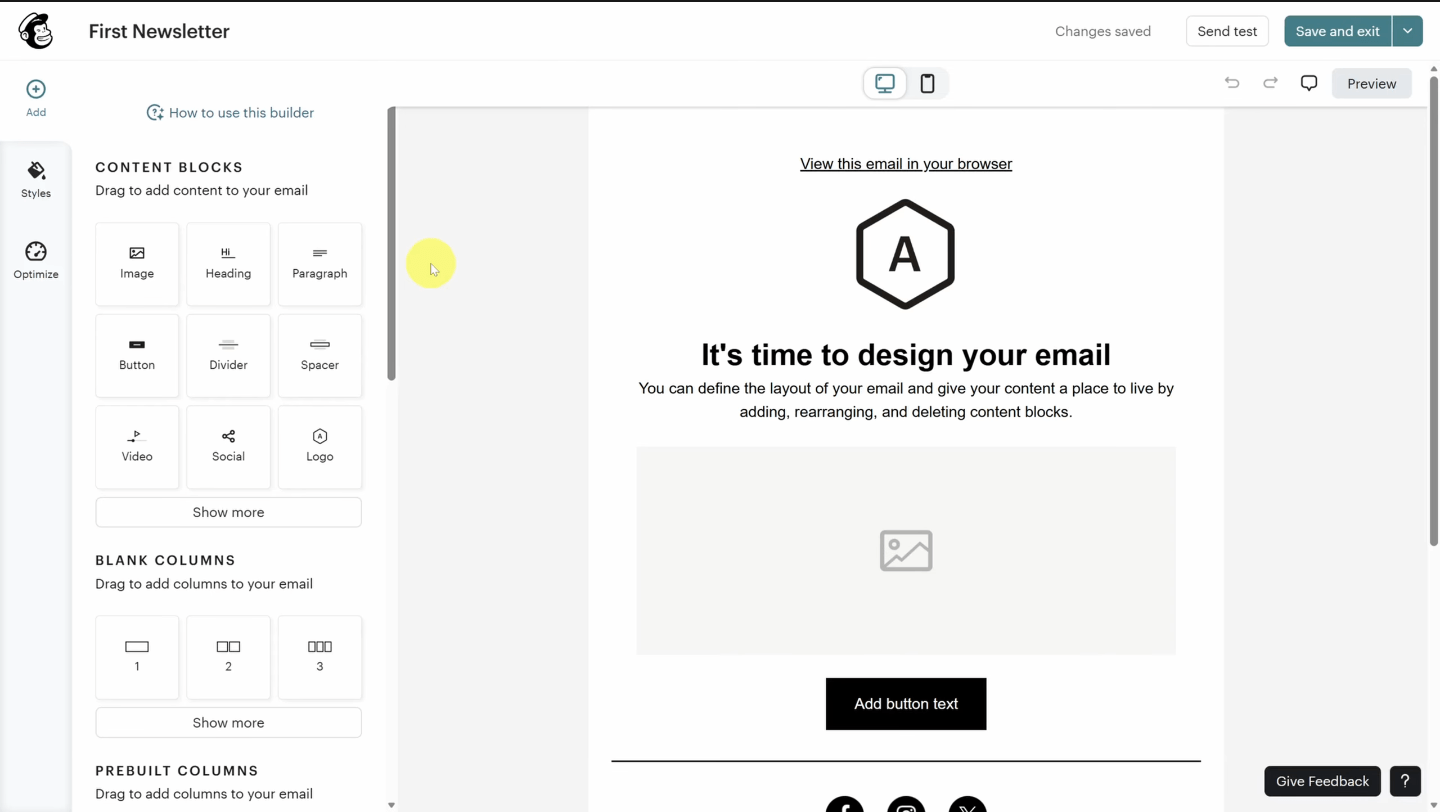 Connect website to email list welcome email builder