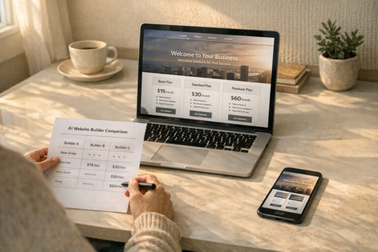 AI website builders comparison — Wix AI, Hostinger AI, and 10Web side by side
